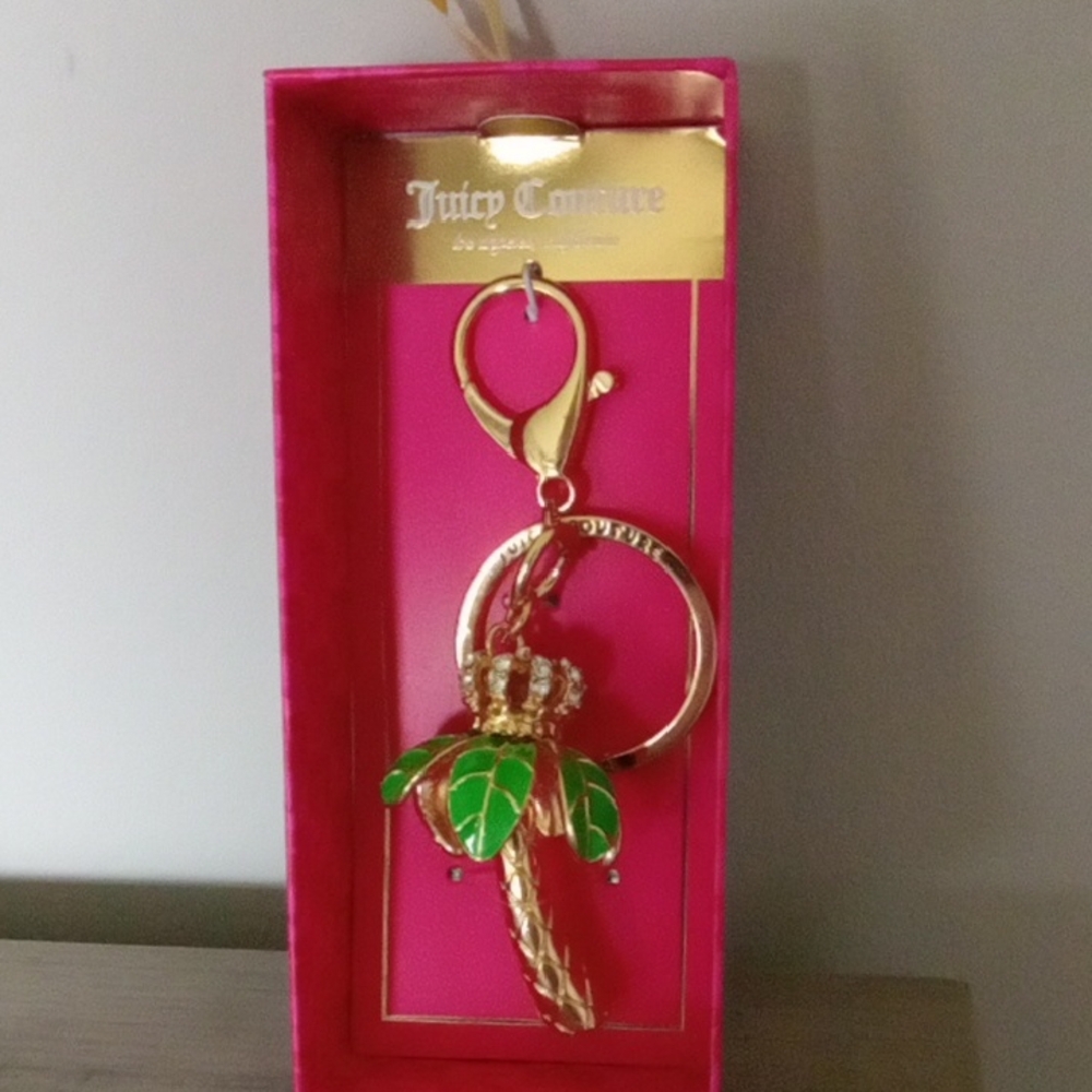 Juicy Couture Gold-tone Keychain with Green Enamel Palm Charm